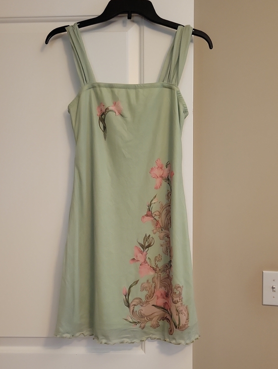 Cider Dresses & Skirts - Cider Mint Green Floral Mini Dress with Pink Bloom